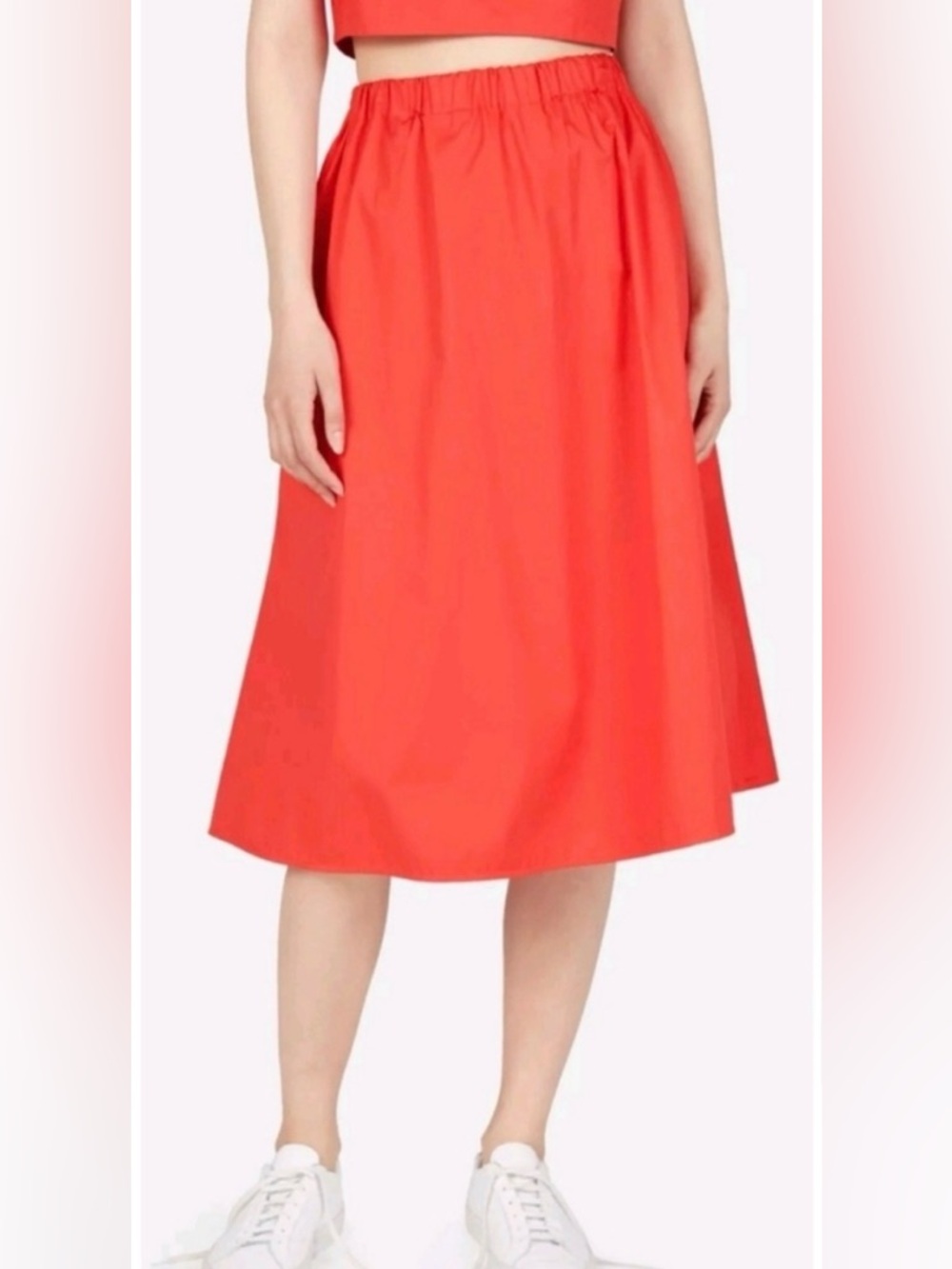 Everlane The Clean Cotton Pull On Skirt Red Elastic Waist Pockets Size S